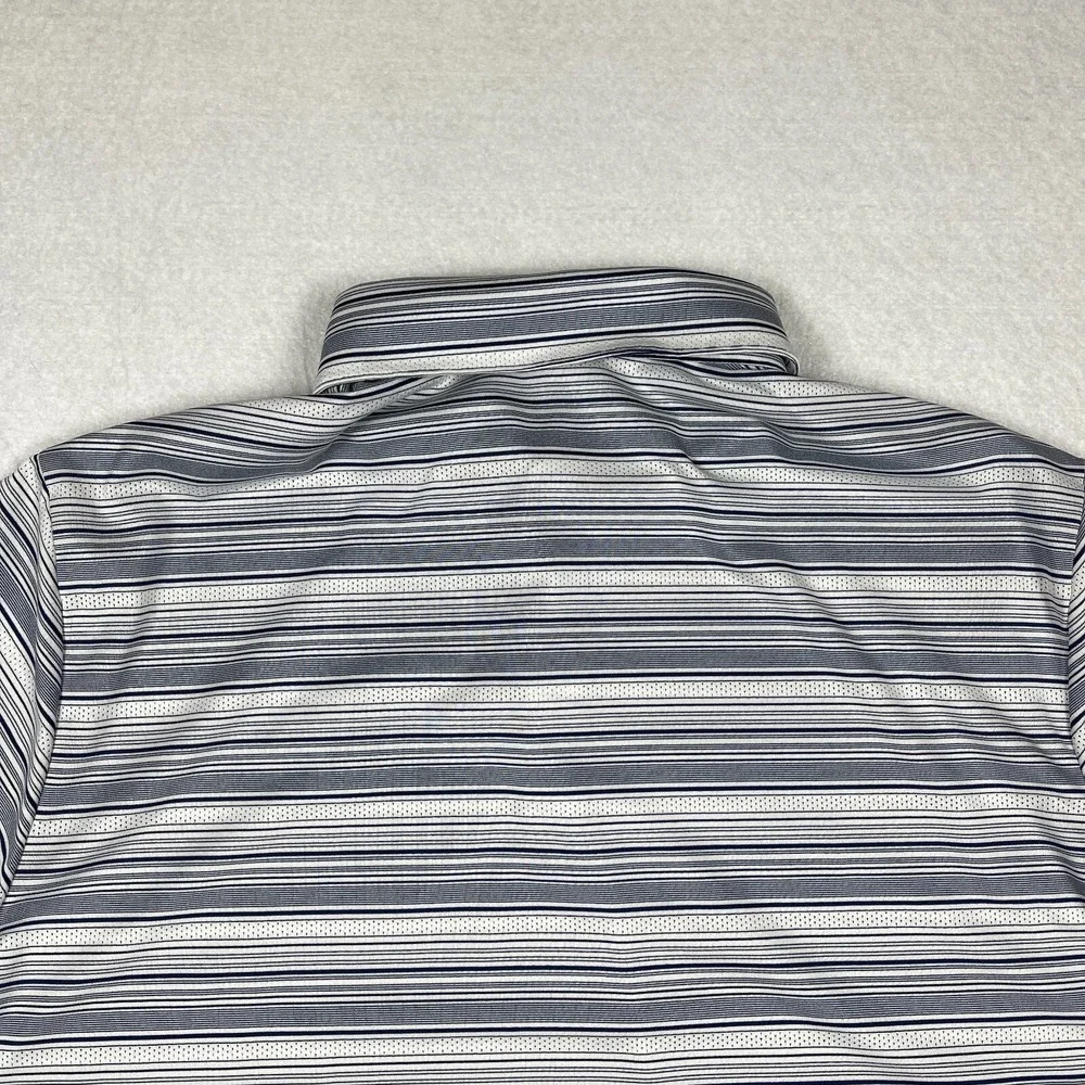 Adidas Polo Shirt Mens‎ Large Gray Striped Golf Casual Vacation Travel Preppy